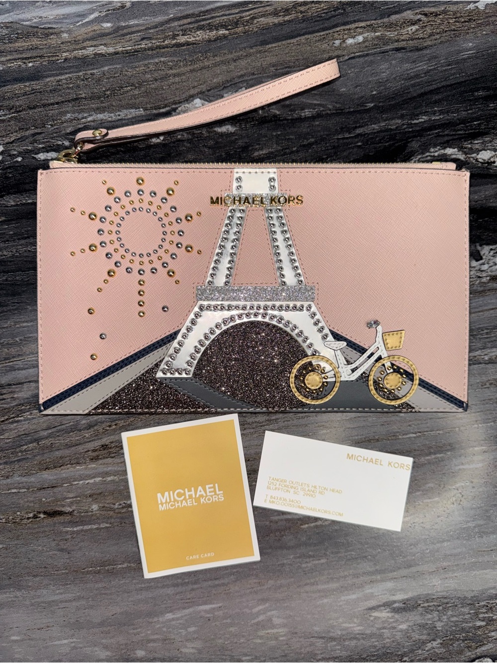 Michael Kors Pink Paris Eiffel Tower Wristlet Clutch